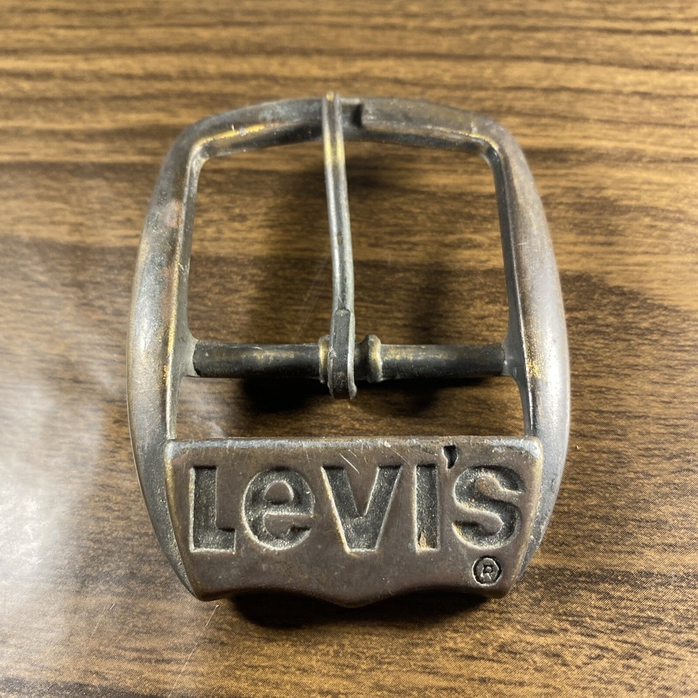 Vtg 70s Unisex Brass Levi's Brand Official Belt Buckle 2.5" x 2" Unisex